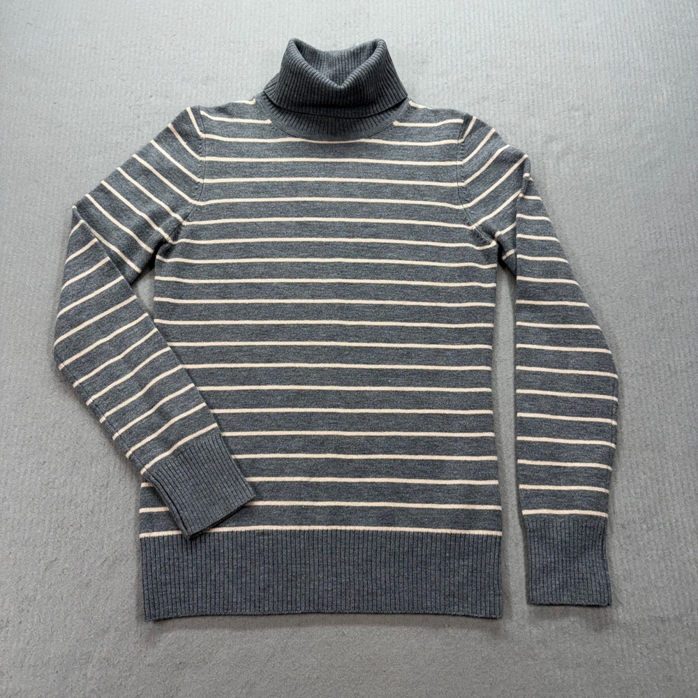French Connection Turtleneck Sweater Womens Medium Grey Striped Long Sleeve Knit